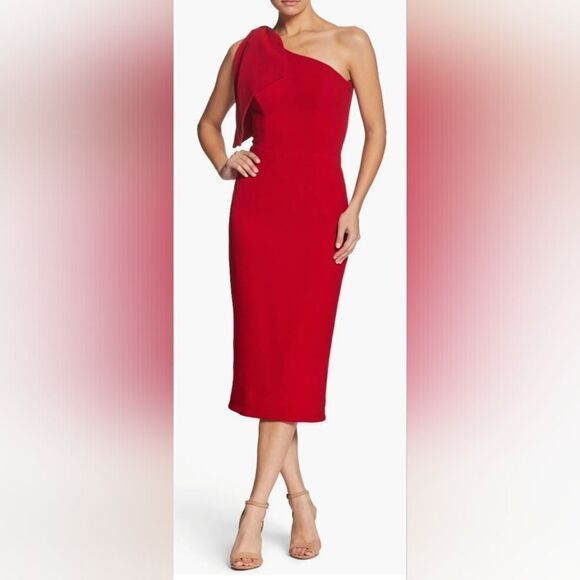 Dress The Population Tiffany One-Shoulder Midi Dress NWOT size XS Red - Picture 1 of 5